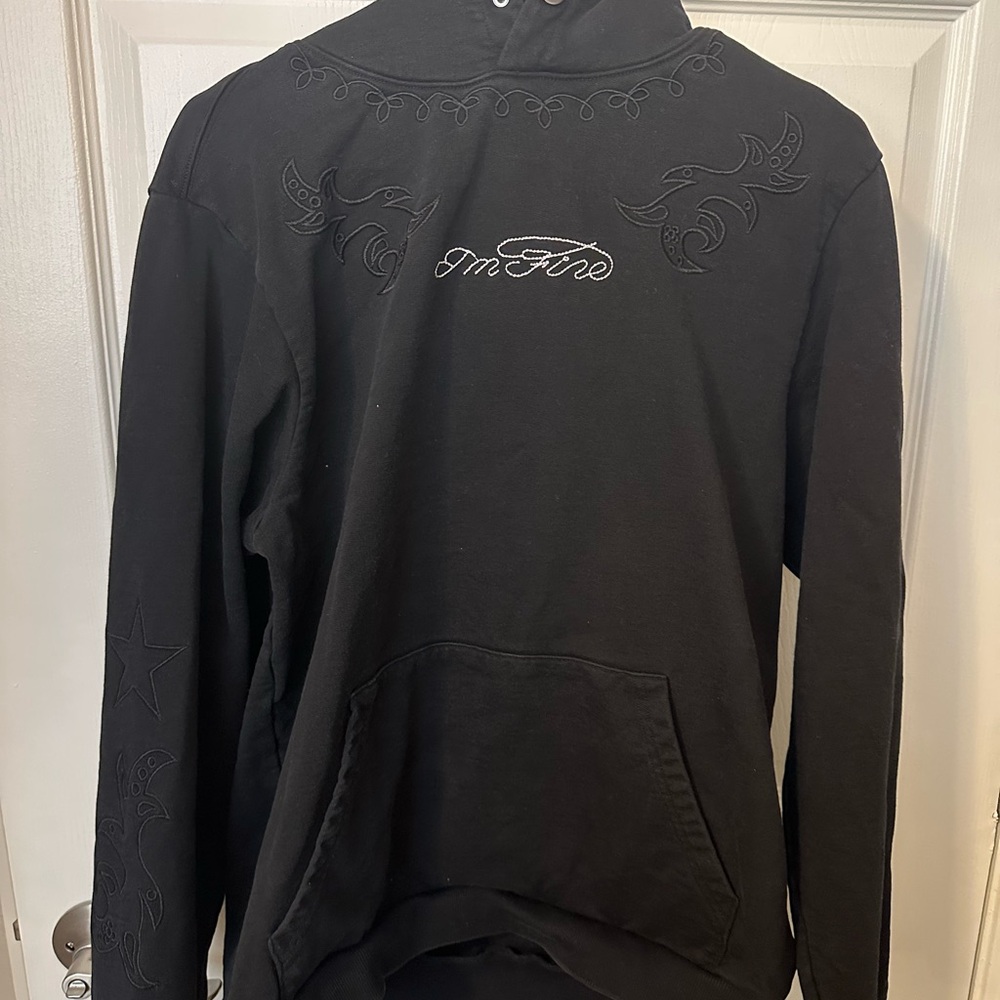 OTTO by Kris “I’m Fine” Black Skeleton Dog Hoodie with Embroidered Details